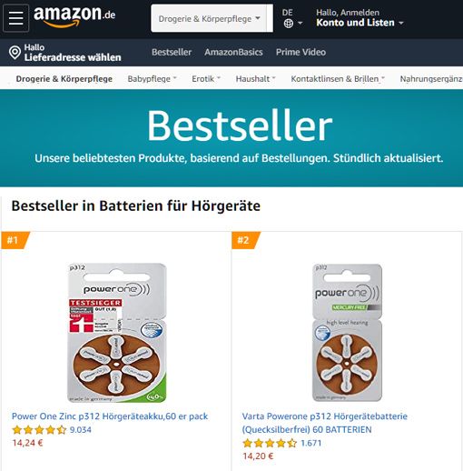 Hörgerätebatterien bei Amazon