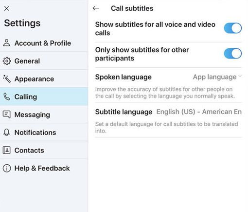 Skype Untertitle Einstellungen